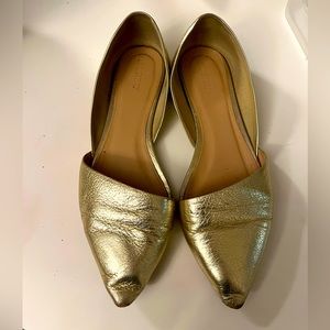 ⭐️J Crew Dorsay Gold Flats Pointy Toe Sz 9